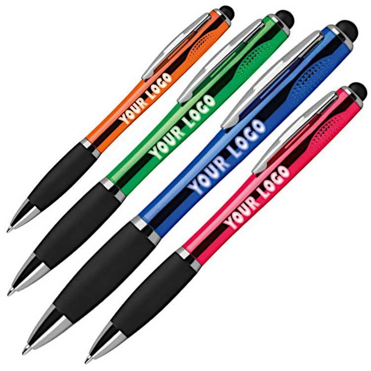 10 Touchpen Kugelschreiber mit Gravur mit weißem LED Licht Farbe rot 